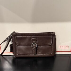 Coach Dark Brown Leather Soho Wristlet with Buckle Detail
